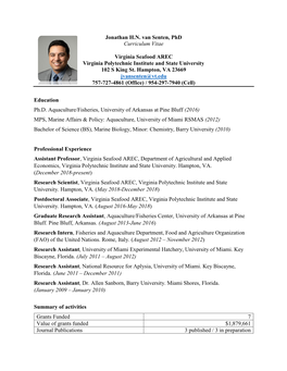 Jonathan H.N. Van Senten, Phd Curriculum Vitae Virginia Seafood AREC Virginia Polytechnic Institute and State University 102