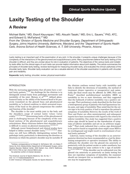 Laxity Testing of the Shoulder a Review