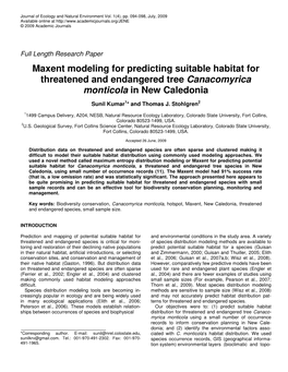 Maxent Modeling for Predicting Suitable Habitat for Threatened and Endangered Tree Canacomyrica Monticola in New Caledonia