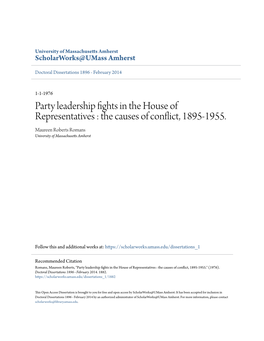 Party Leadership Fights in the House of Representatives : the Causes of Conflict, 1895-1955
