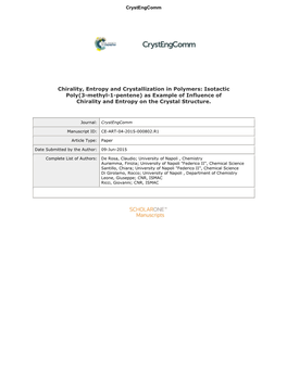 Chirality, Entropy and Crystallization in Polymers: Isotactic Poly(3-Methyl-1-Pentene) As Example of Influence of Chirality and Entropy on the Crystal Structure