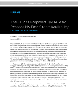 The CFPB's Proposed QM Rule Will Responsibly Ease Credit