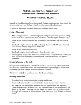 Meditation and the Three Faces of Spirit Meditation and Contemplation Homework Week One: January 12‐18, 2011