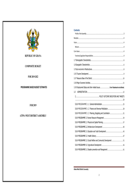Republic of Ghana Composite Budget for 2019-2022 Programme Based Budget Estimates for 2019 Atiwa West District Assembly