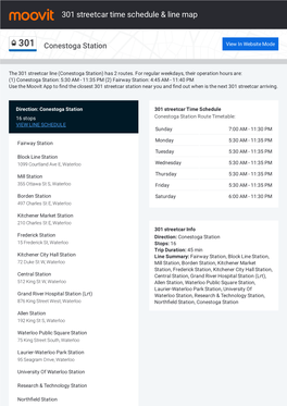 301 Streetcar Time Schedule & Line Route