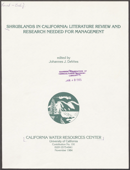 Shrublands in California: Literature Review and Research Needed for Management