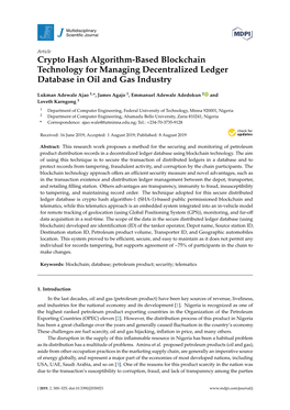 Crypto Hash Algorithm-Based Blockchain Technology for Managing Decentralized Ledger Database in Oil and Gas Industry