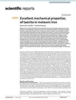 Excellent Mechanical Properties of Taenite in Meteoric Iron Shohei Ueki1,2, Yoji Mine1* & Kazuki Takashima1