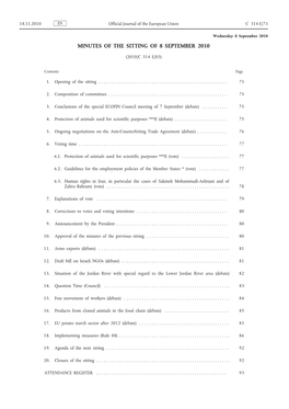 Minutes of the Sitting of 8 September 2010