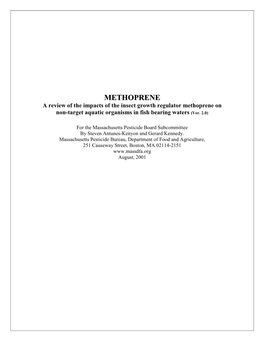 A Review of the Impacts of the Insect Growth Regulator Methoprene on Non-Target Aquatic Organisms in Fish Bearing Waters (Ver