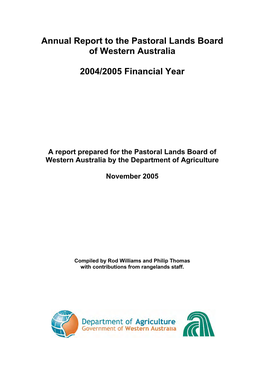 Annual Report to the Pastoral Lands Board of Western Australia 2004–05