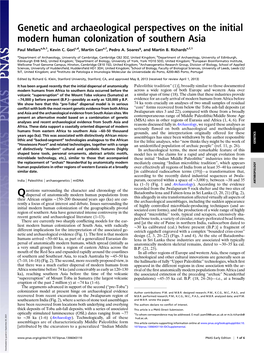 Genetic and Archaeological Perspectives on the Initial Modern Human Colonization of Southern Asia