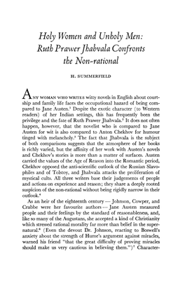 Holy Women and Unholy Men: Ruth Prower Jhabvala Confronts the Non-Rational