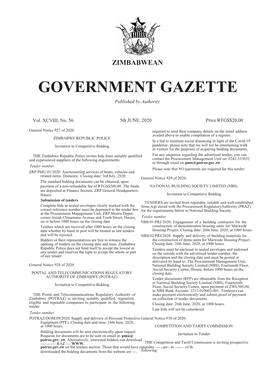 ZIMBABWEAN GOVERNMENT GAZETTE Published by Authority