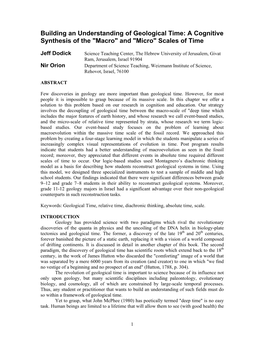 Building an Understanding of Geological Time: a Cognitive Synthesis of the "Macro" and "Micro" Scales of Time