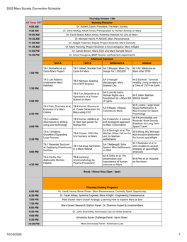 2020 Mars Society Convention Schedule