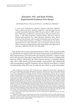 Education, HIV, and Early Fertility: Experimental Evidence from Kenya†