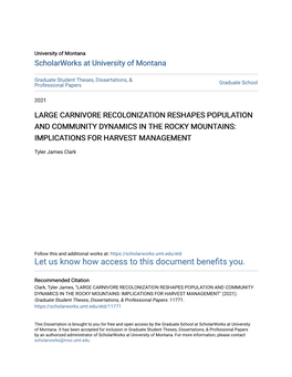 Large Carnivore Recolonization Reshapes Population and Community Dynamics in the Rocky Mountains: Implications for Harvest Management