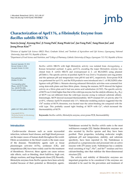 Characterization of Apre176, a Fibrinolytic Enzyme from Bacillus