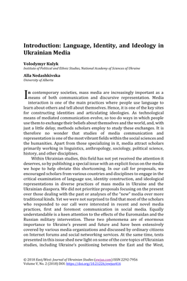 Language, Identity, and Ideology in Ukrainian Media, EWJUS, Vol. 5, No. 2, 2018