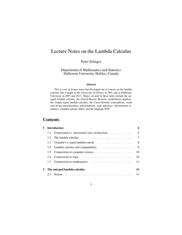 Lecture Notes on the Lambda Calculus