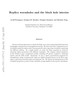 Replica Wormholes and the Black Hole Interior Arxiv:1911.11977V2