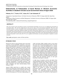 Determinants of Participation of Rural Women in Off-Farm Economic Activities in Obafemi Owode Local Government Area of Ogun State