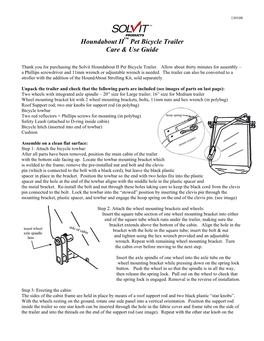 Houndabout II Pet Bicycle Trailer Care & Use Guide