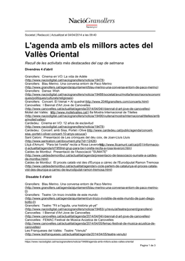 L'agenda Amb Els Millors Actes Del Vallès Oriental Recull De Les Activitats Més Destacades Del Cap De Setmana Divendres 4 D'abril