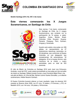 Boletín Santiago 2014. No. 007, 6 De Marzo