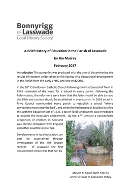 A Brief History of Education in the Parish of Lasswade by Jim Murray February 2017