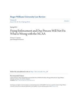 Fixing Enforcement and Due Process Will Not Fix What Is Wrong with the NCAA Donna A