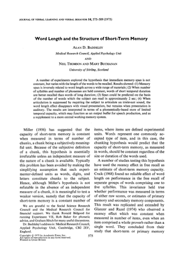 Word Length and the Structure of Short-Term Memory