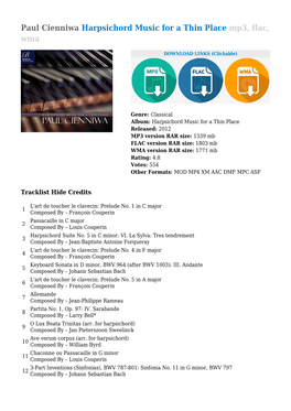 Paul Cienniwa Harpsichord Music for a Thin Place Mp3, Flac, Wma