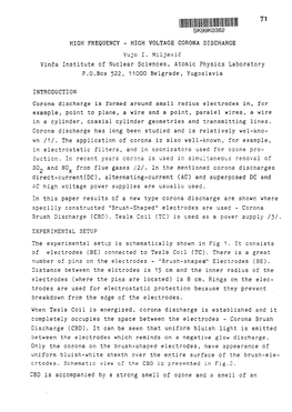 High Frequency-High Voltage Corona Discharge