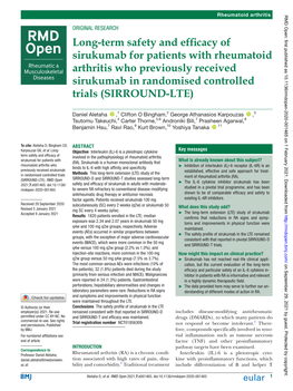 Long-Term Safety and Efficacy of Sirukumab for Patients with Rheumatoid Arthritis Who Previously Received Sirukumab in Randomise