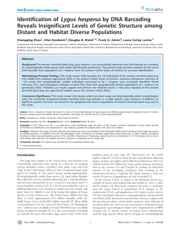 Identification of Lygus Hesperus by DNA Barcoding Reveals Insignificant Levels of Genetic Structure Among Distant and Habitat Diverse Populations