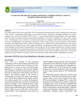 Causes of the 2002-2011 Ivorian Political Armed Conflict and It’S Ramification on Education