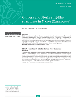 Abstract Fibras-G Y Estructuras De Anillo Tipo Florin En Dioon