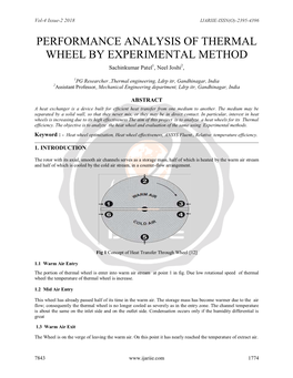 Performance Analysis of Thermal Wheel by Experimental Method