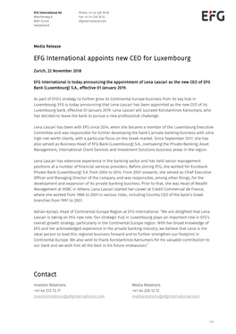 EFG International Appoints New CEO for Luxembourg Contact