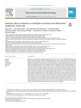 Inhibitory Effect of Berberine on Interleukin-2 Secretion from PHA-Treated Lymphocytic Jurkat Cells