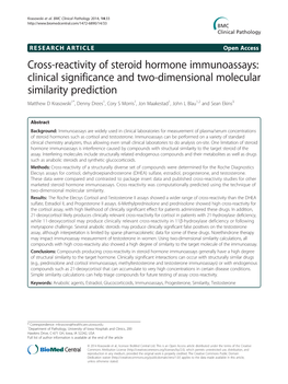 Cross-Reactivity of Steroid Hormone Immunoassays