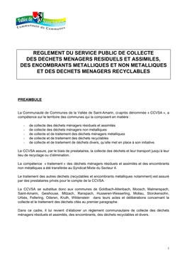 Reglement Du Service Public De Collecte Des Dechets