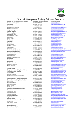 Scottish Newspaper Society Editorial Contacts