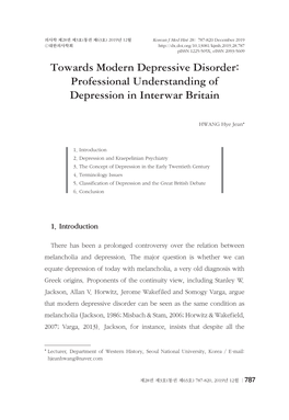 Towards Modern Depressive Disorder: Professional Understanding of Depression in Interwar Britain