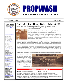 Old, Bold Pilot...Henry Botterell Dies at 106 Off Icial Publication of EAA Chapter 501 Was the Last Surviving Combat Pilot of World War I