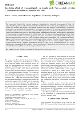 Insecticide Effect of Cyantraniliprole on Tomato Moth Tuta Absoluta Meyrick (Lepidoptera: Gelechiidae) Larvae in Field Trials