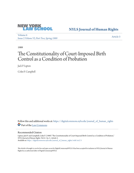 The Constitutionality of Court-Imposed Birth Control As a Condition of Probation*