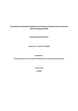 The Distribution and Quantities of Radioactive Trace Elements, in Particular Uranium and Thorium, Within the Waterberg Coalfield